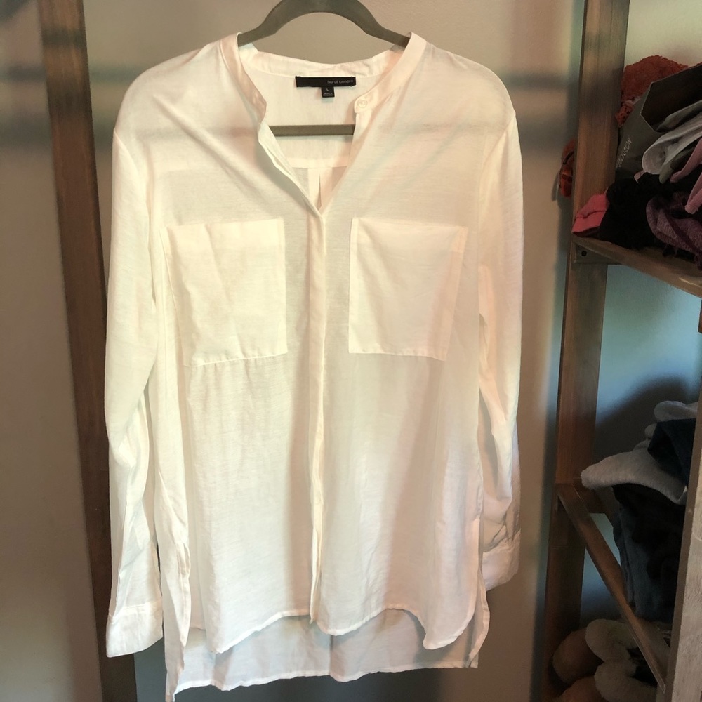 White button up tunic shirt
